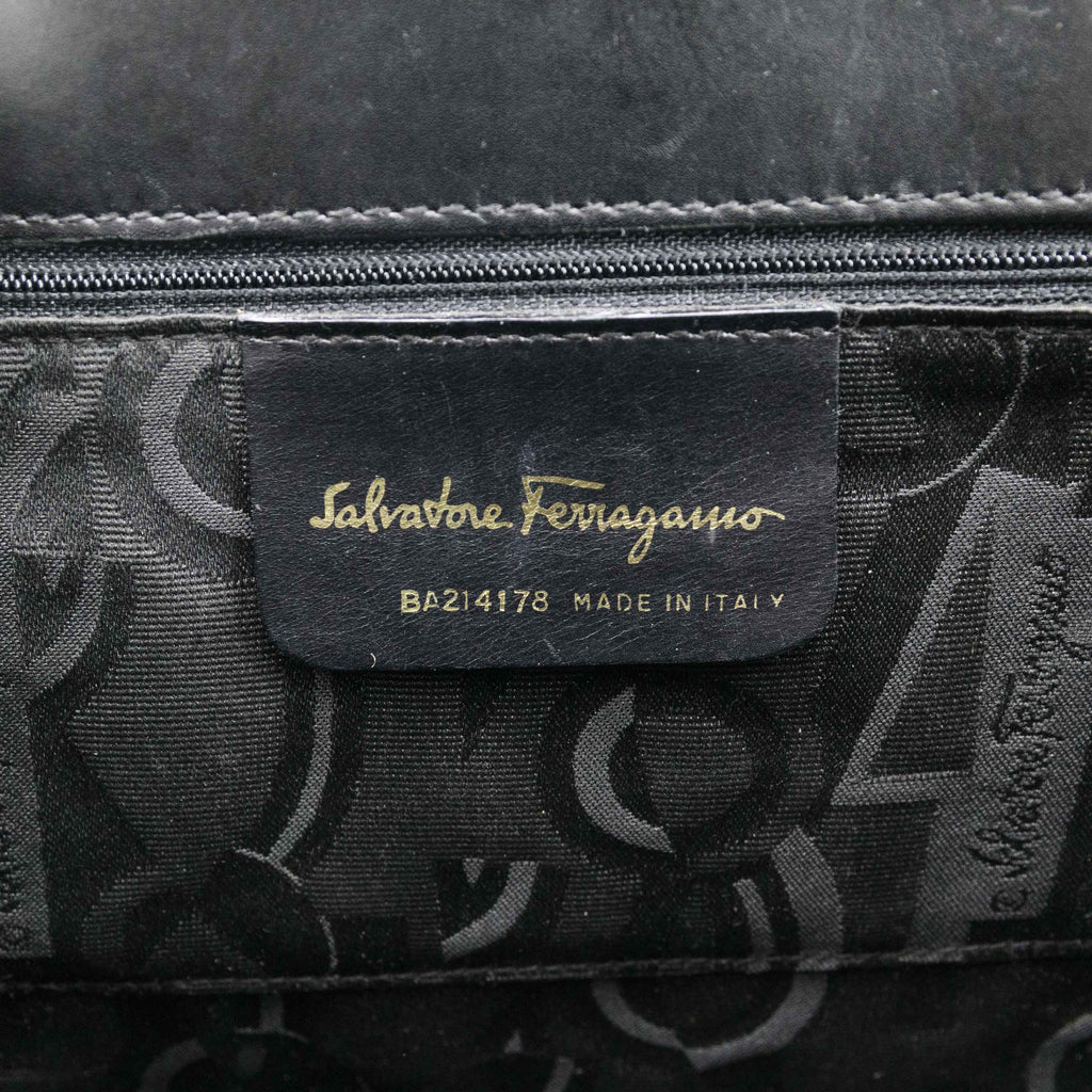 Authentic Salvatore Ferragamo Black Ribbon Leather Bag