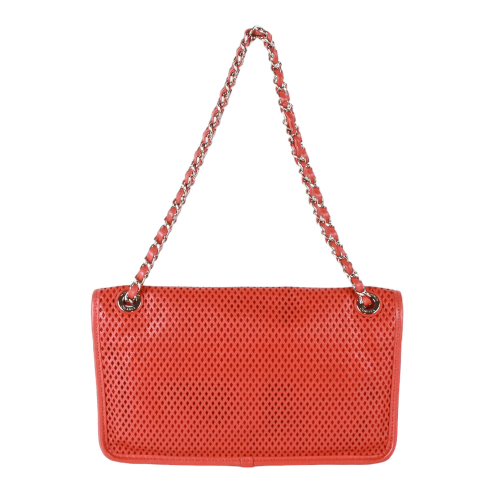 CHANEL Matelasse Fringe Lambskin Leather Fabric Red Chain Shoulder bag 69