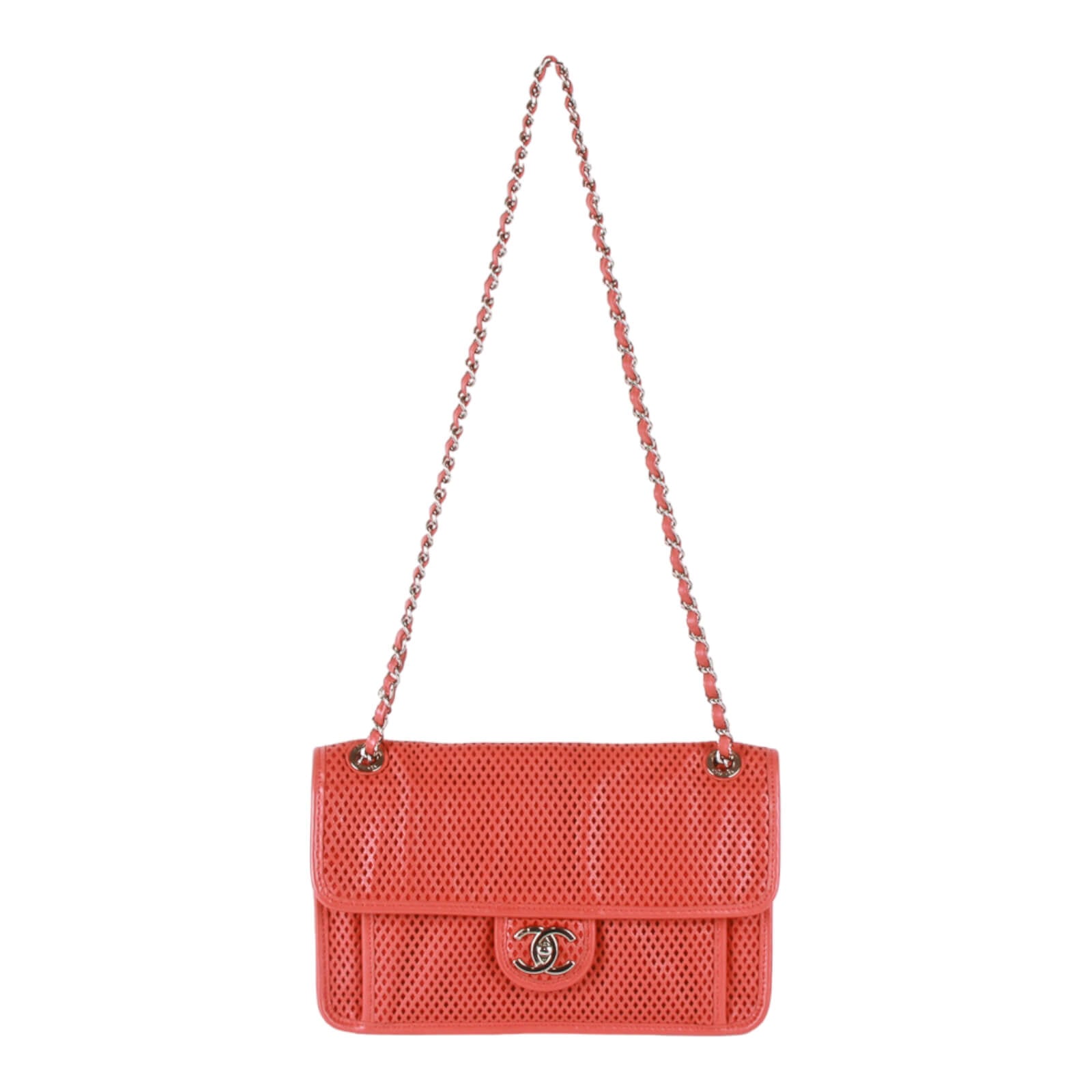 Authentic Chanel Red Leather Matelassé Chain Shoulder Bag