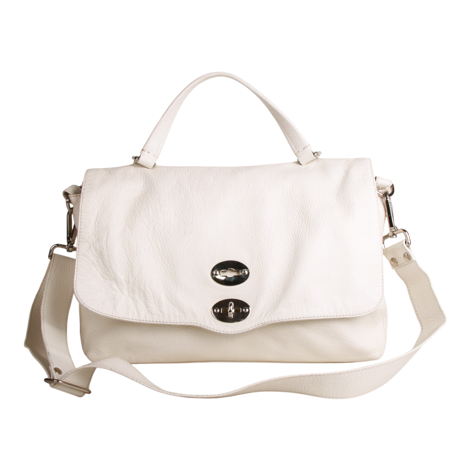 ZANELLATO POSTINA M+ バッグ Zanellato “Postina” Medium Bag in White Leather Silver-Tone