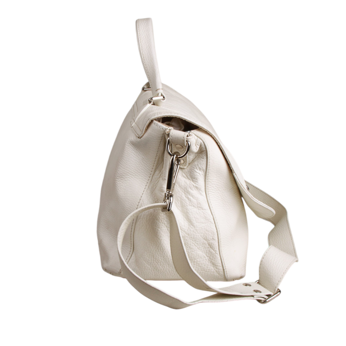 Zanellato “Postina” Medium Bag in White Leather Silver-Tone Hardware