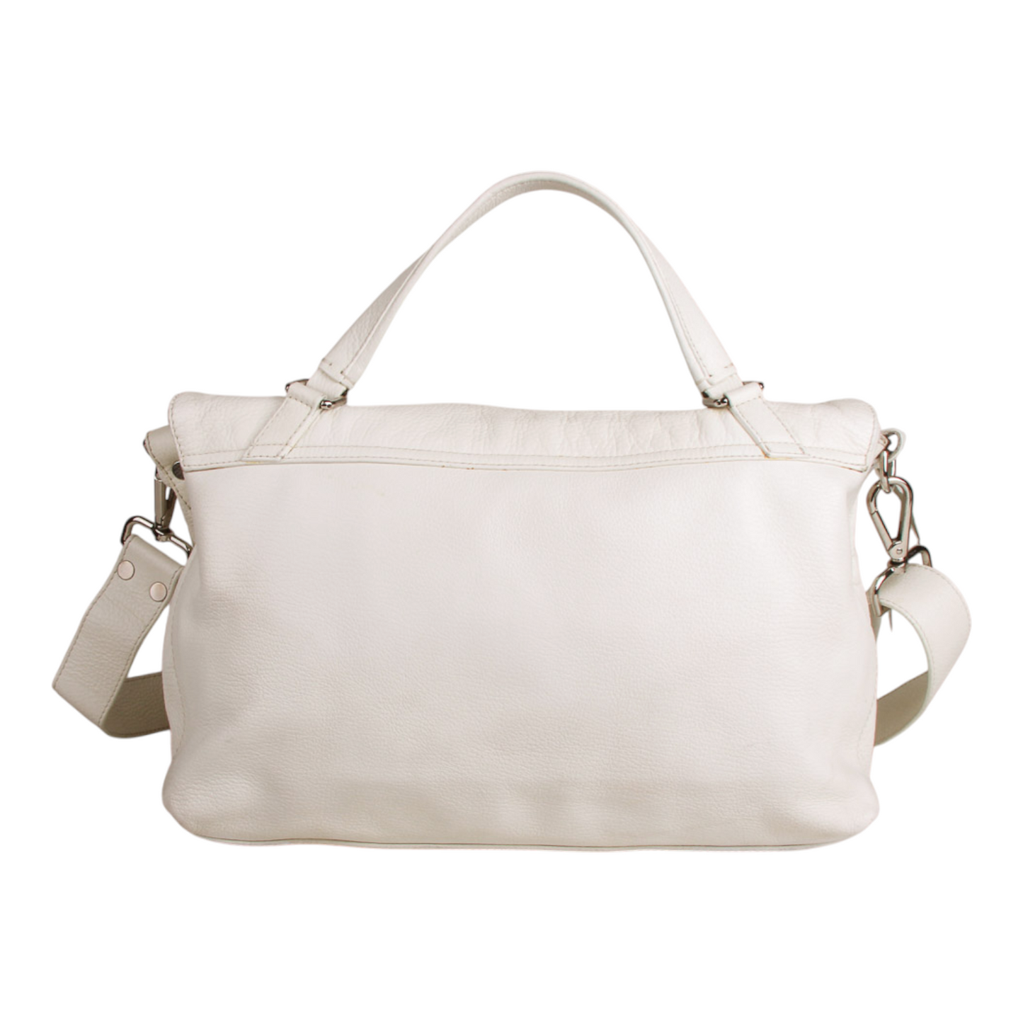 Zanellato “Postina” Medium Bag in White Leather Silver-Tone Hardware