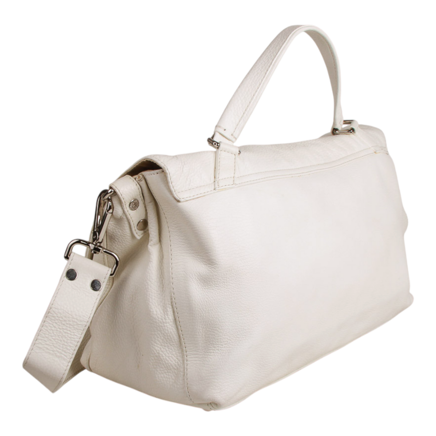 Zanellato “Postina” Medium Bag in White Leather Silver-Tone Hardware