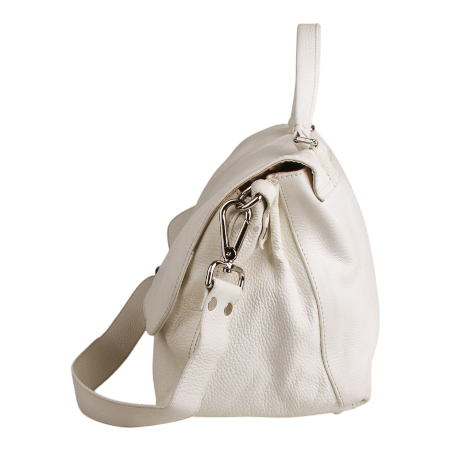 Zanellato “Postina” Medium Bag in White Leather Silver-Tone Hardware