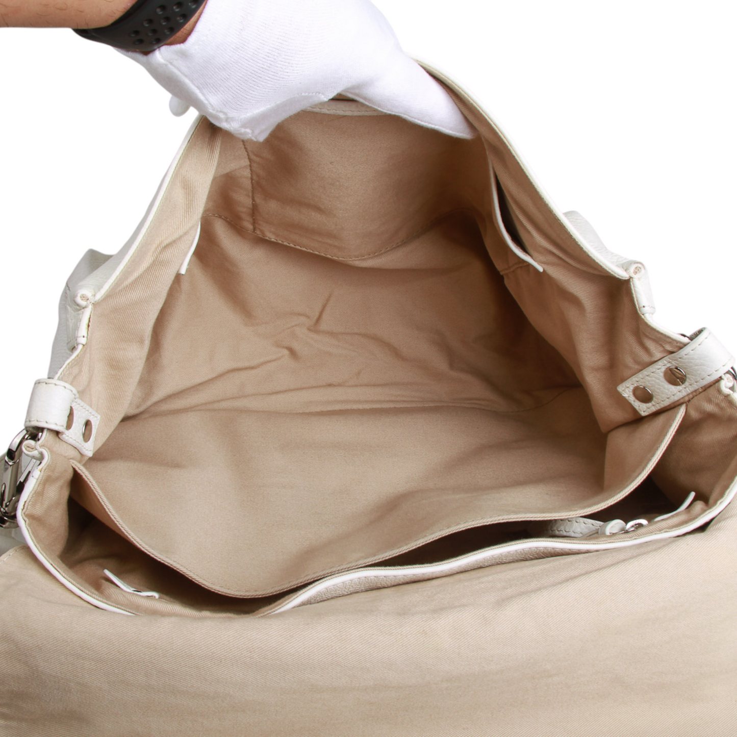 Zanellato “Postina” Medium Bag in White Leather Silver-Tone Hardware