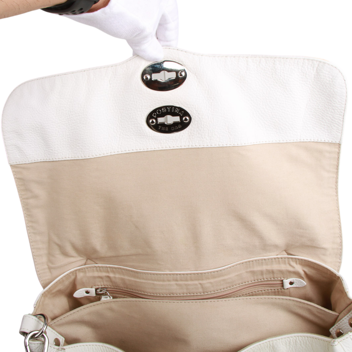 Zanellato “Postina” Medium Bag in White Leather Silver-Tone Hardware