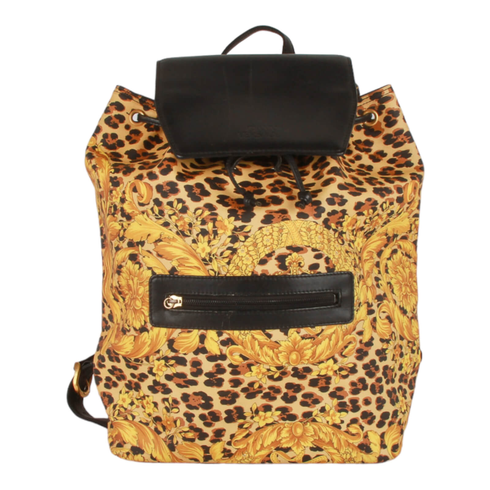 Versace Black Nylon Barocco Signature Print Zip Backpack – Queen