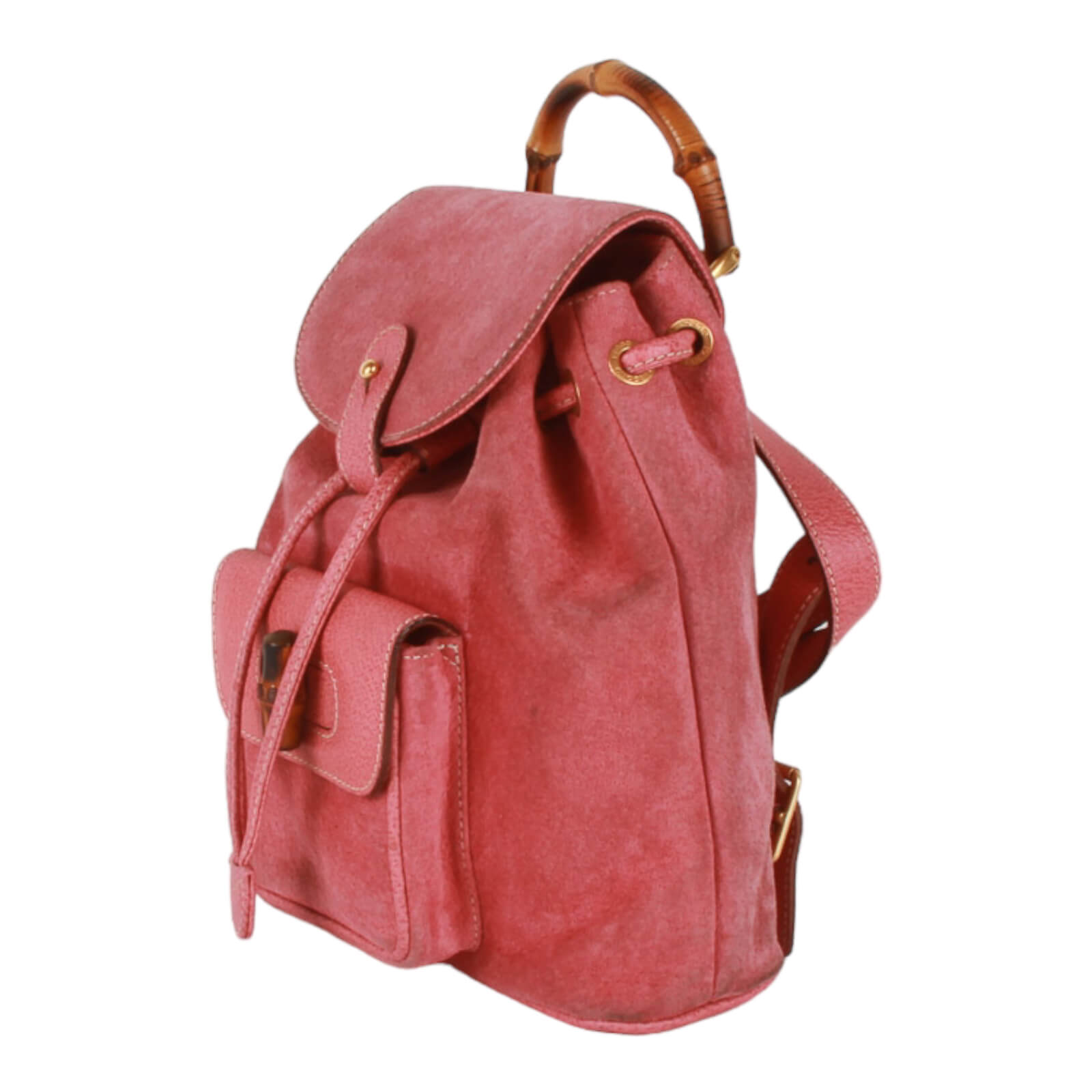 Authentic Gucci Vintage pink suede leather & bamboo mini Backpack