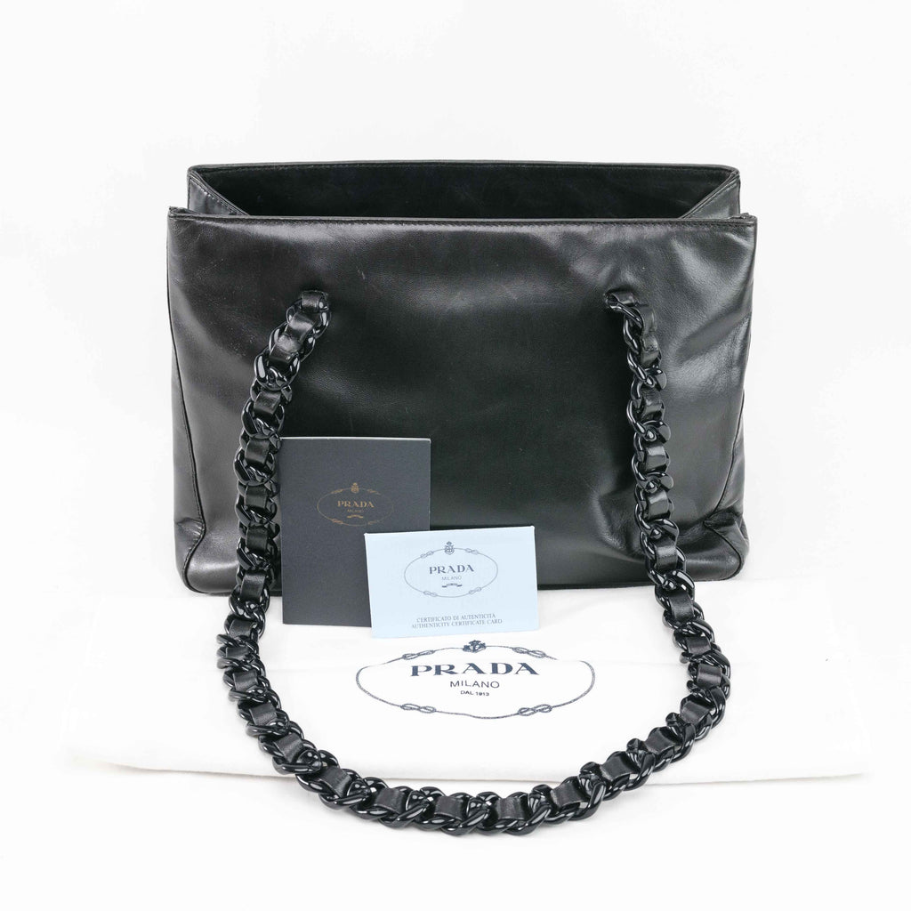 Prada Classic Nappa Chain/Leather Woven Strap Bag