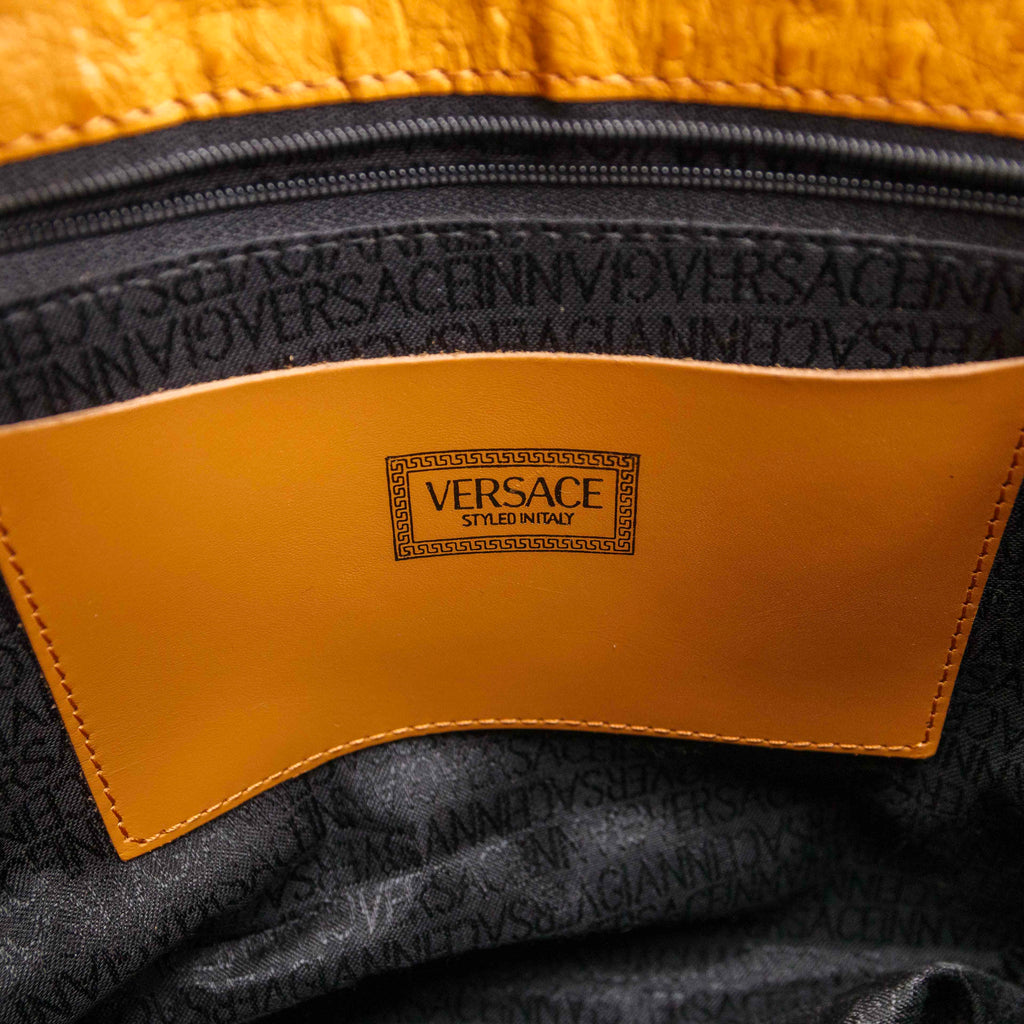 Authentic Gianni Versace Orange Ostrich Tote Bag