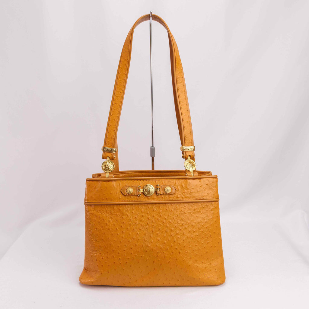 Authentic Gianni Versace Orange Ostrich Tote Bag