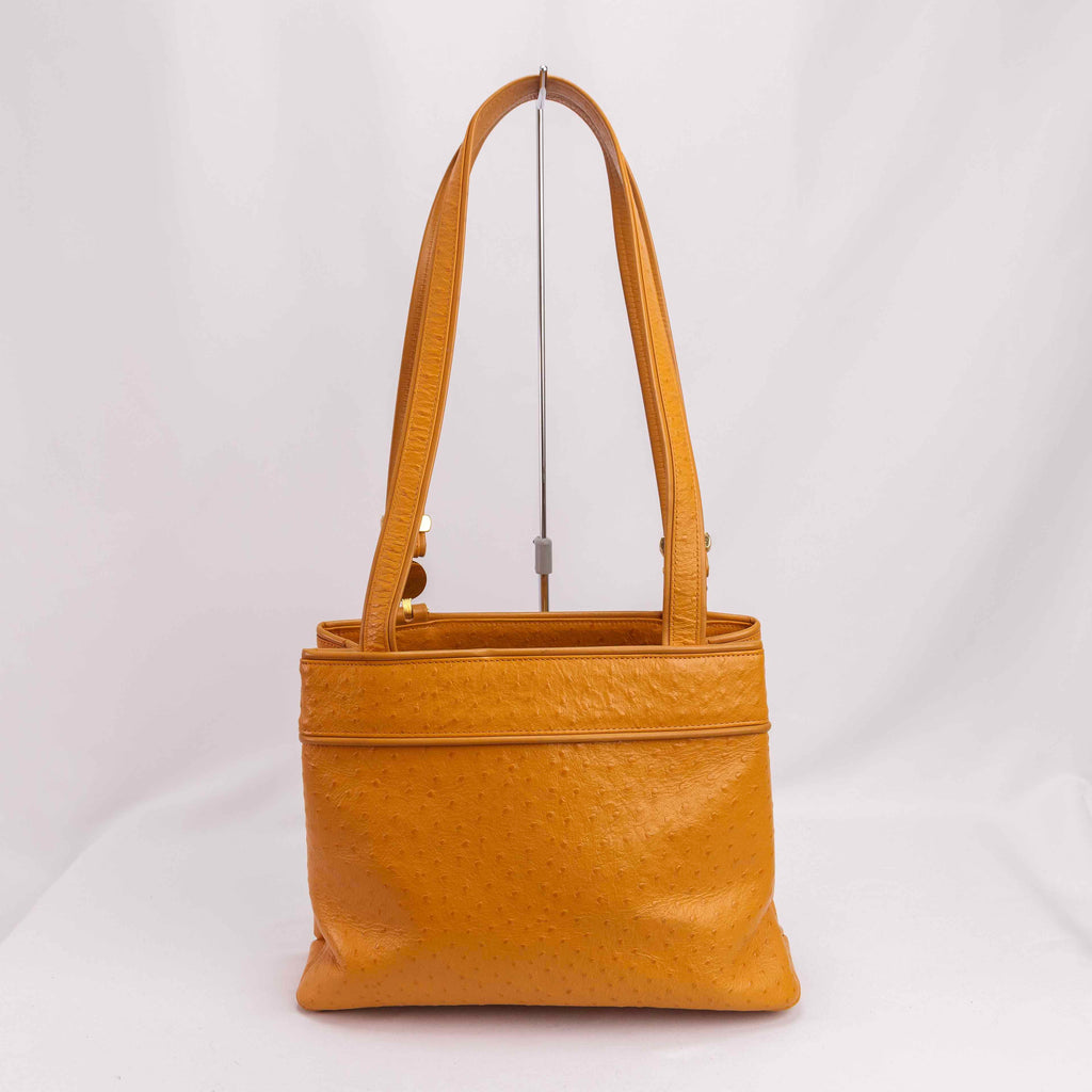 Authentic Gianni Versace Orange Ostrich Tote Bag