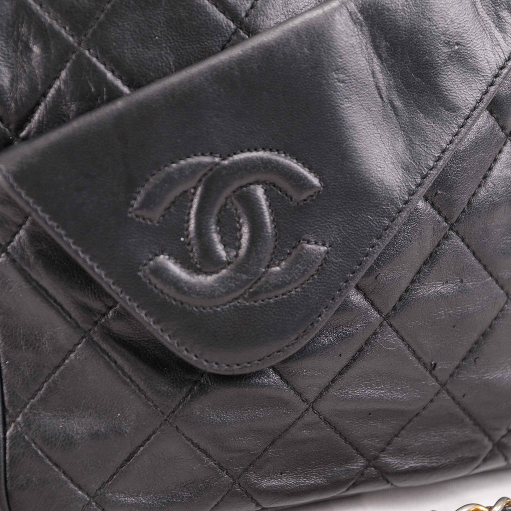 Authentic Chanel Vintage Black Quilted Leather Matelasse chain shoulder bag