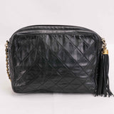 Authentic Chanel Vintage Black Quilted Leather Matelasse chain shoulder bag