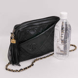 Authentic Chanel Vintage Black Quilted Leather Matelasse chain shoulder bag