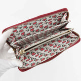 Prada Saffiano Leather Zip Around Wallet - Red with Heart Print Interior