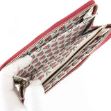 Prada Saffiano Leather Zip Around Wallet - Red with Heart Print Interior