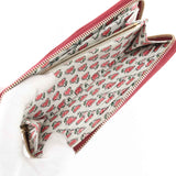 Prada Saffiano Leather Zip Around Wallet - Red with Heart Print Interior