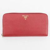 Prada Saffiano Leather Zip Around Wallet - Red with Heart Print Interior