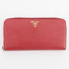 Prada Saffiano Leather Zip Around Wallet - Red with Heart Print Interior