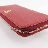 Prada Saffiano Leather Zip Around Wallet - Red with Heart Print Interior