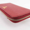 Prada Saffiano Leather Zip Around Wallet - Red with Heart Print Interior