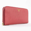 Prada Saffiano Leather Zip Around Wallet - Red with Heart Print Interior