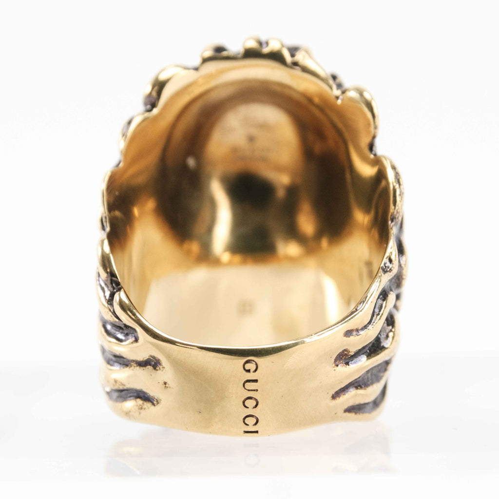 Gucci Lion Head Ring with Black Crystal