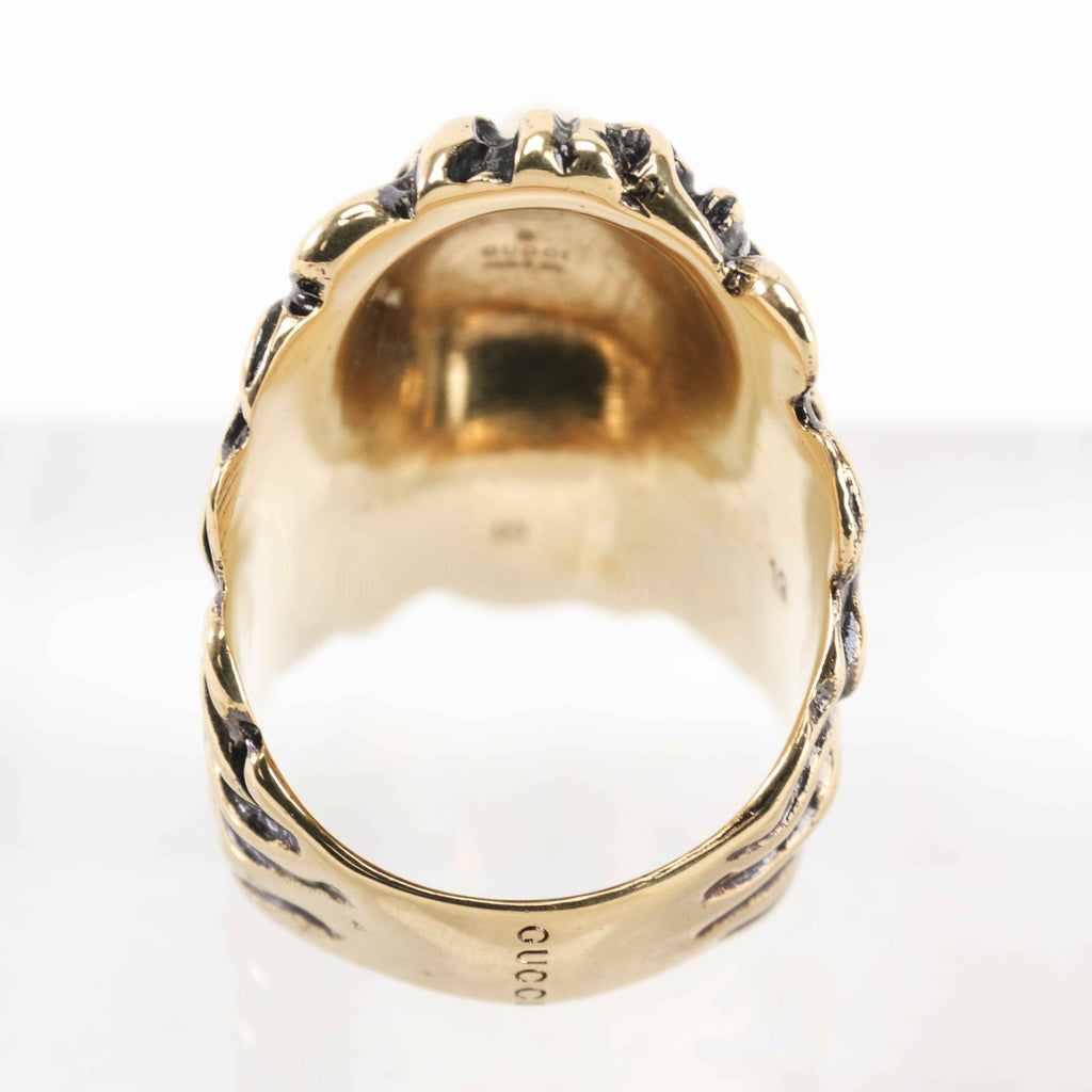 Gucci Lion Head Ring with Black Crystal