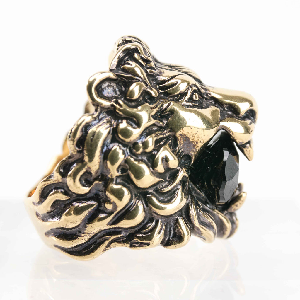 Gucci Lion Head Ring with Black Crystal