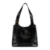 Authentic Salvatore Ferragamo black croc embossed shoulder bag