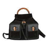 Authentic Gucci vintage black suede leather & bamboo MM backpack