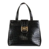 Authentic Salvatore Ferragamo black croc embossed hand bag