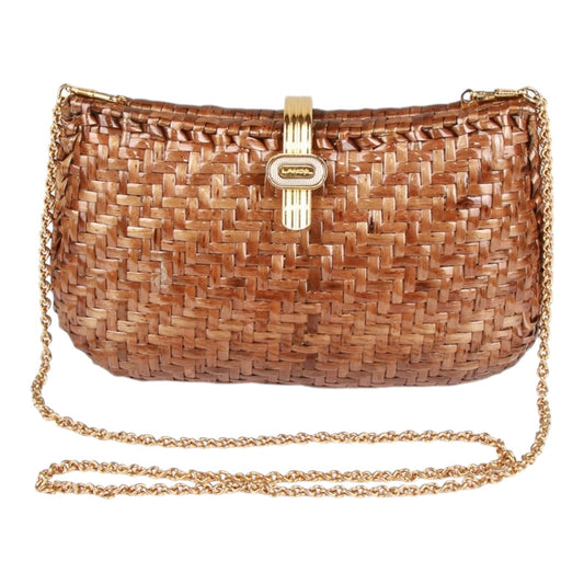 Authentic Lancel wicker rattan clutch with gold chain
