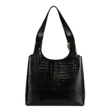 Authentic Salvatore Ferragamo black croc embossed shoulder bag