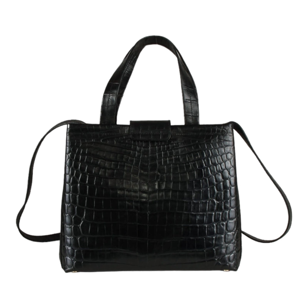 Authentic Salvatore Ferragamo black croc embossed two way bag