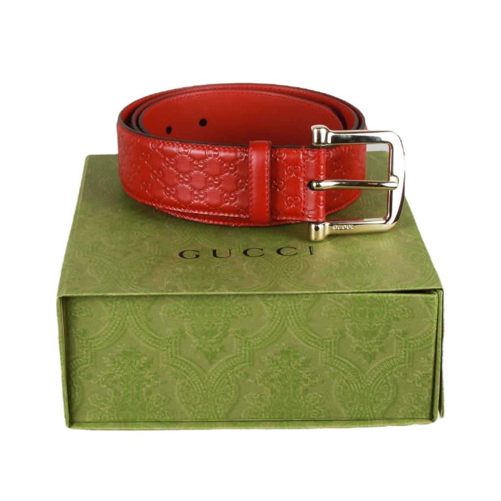 Authentic Gucci Micro Guccissima Belt red leather