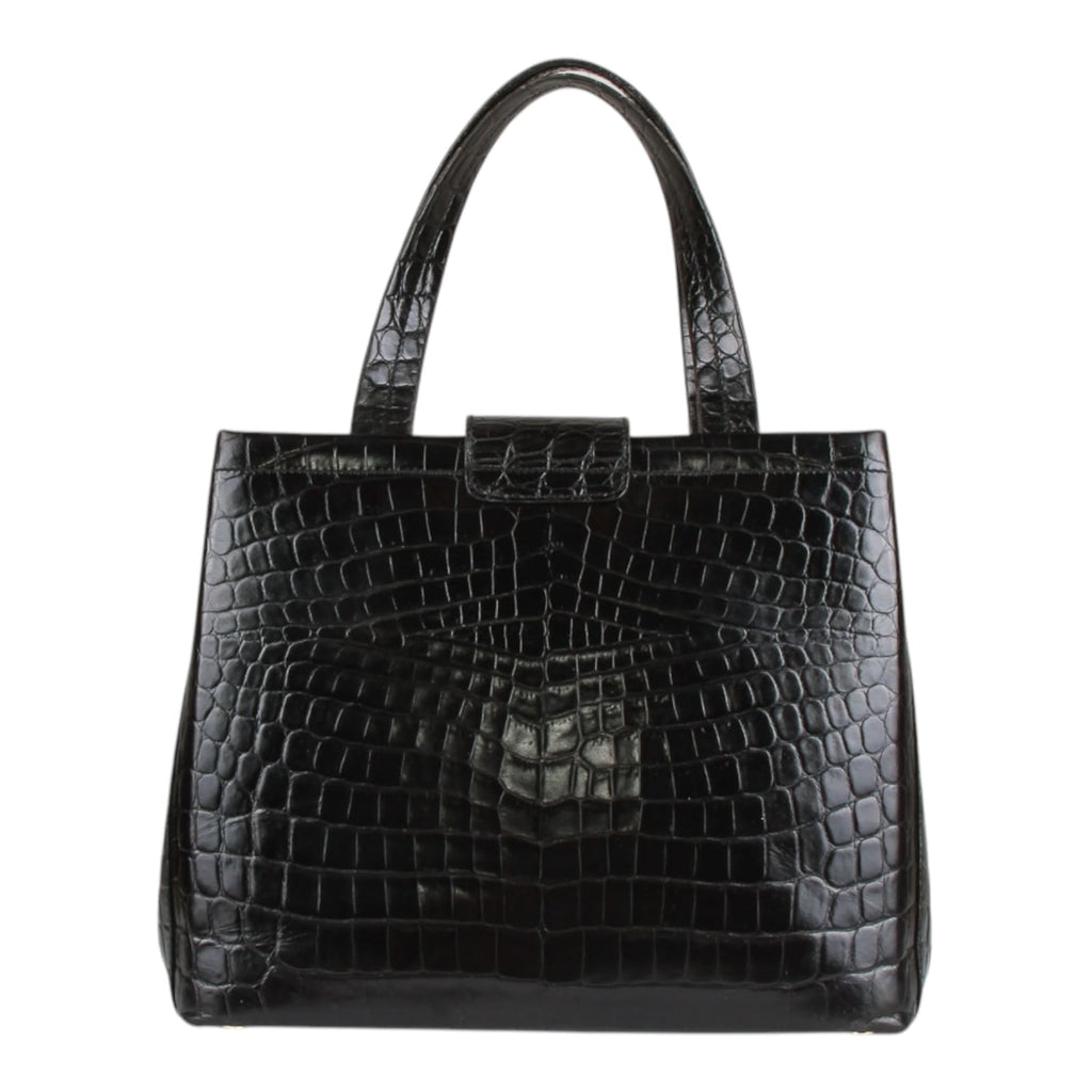 Authentic Salvatore Ferragamo black croc embossed hand bag