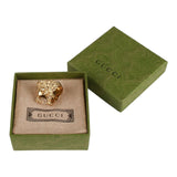 Authentic Gucci Lion Head Motif Crystal Ring In Gold