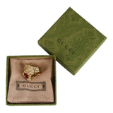 Authentic Gucci Lion Head Motif Crystal Ring In Gold & Red