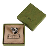 Authentic Gucci Lion Head Motif Crystal Ring In Silver & Black