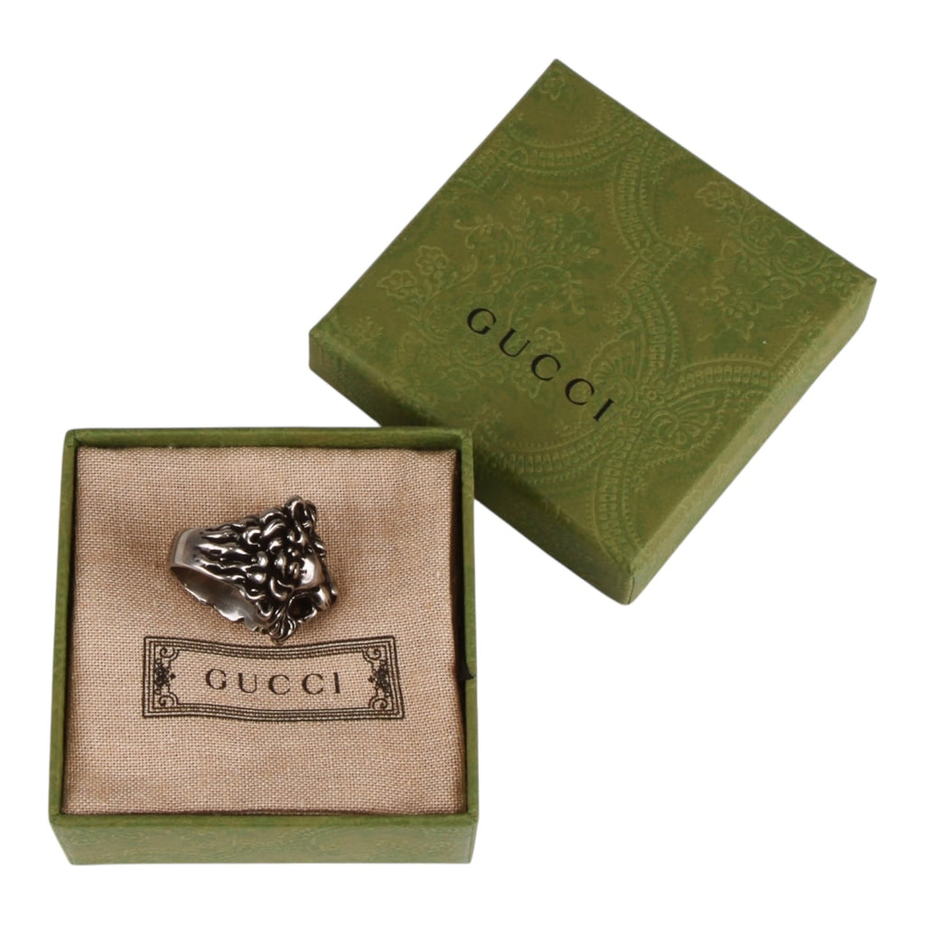 Authentic Gucci Lion Head Motif Ring In Silver