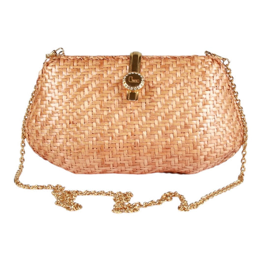 Authentic Lancel wicker rattan clutch with gold chain