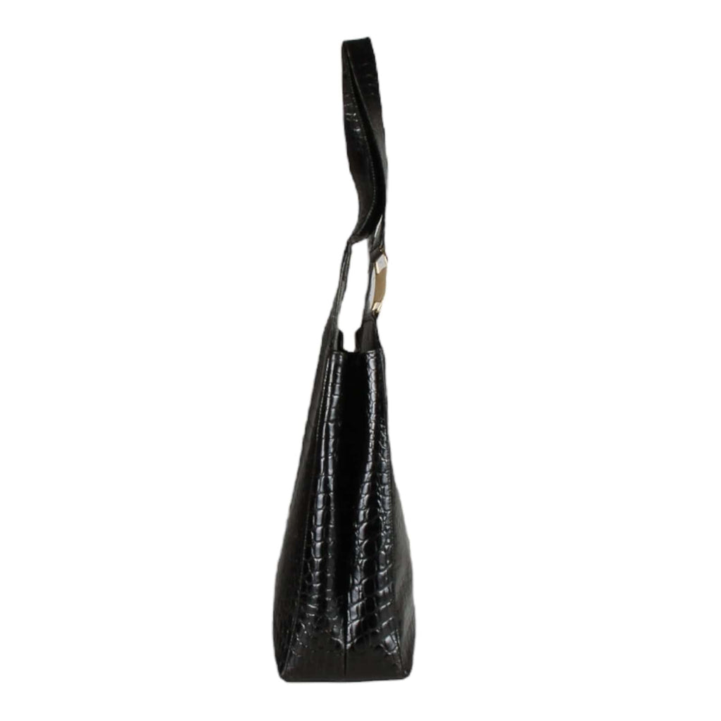 Authentic Salvatore Ferragamo black croc embossed shoulder bag