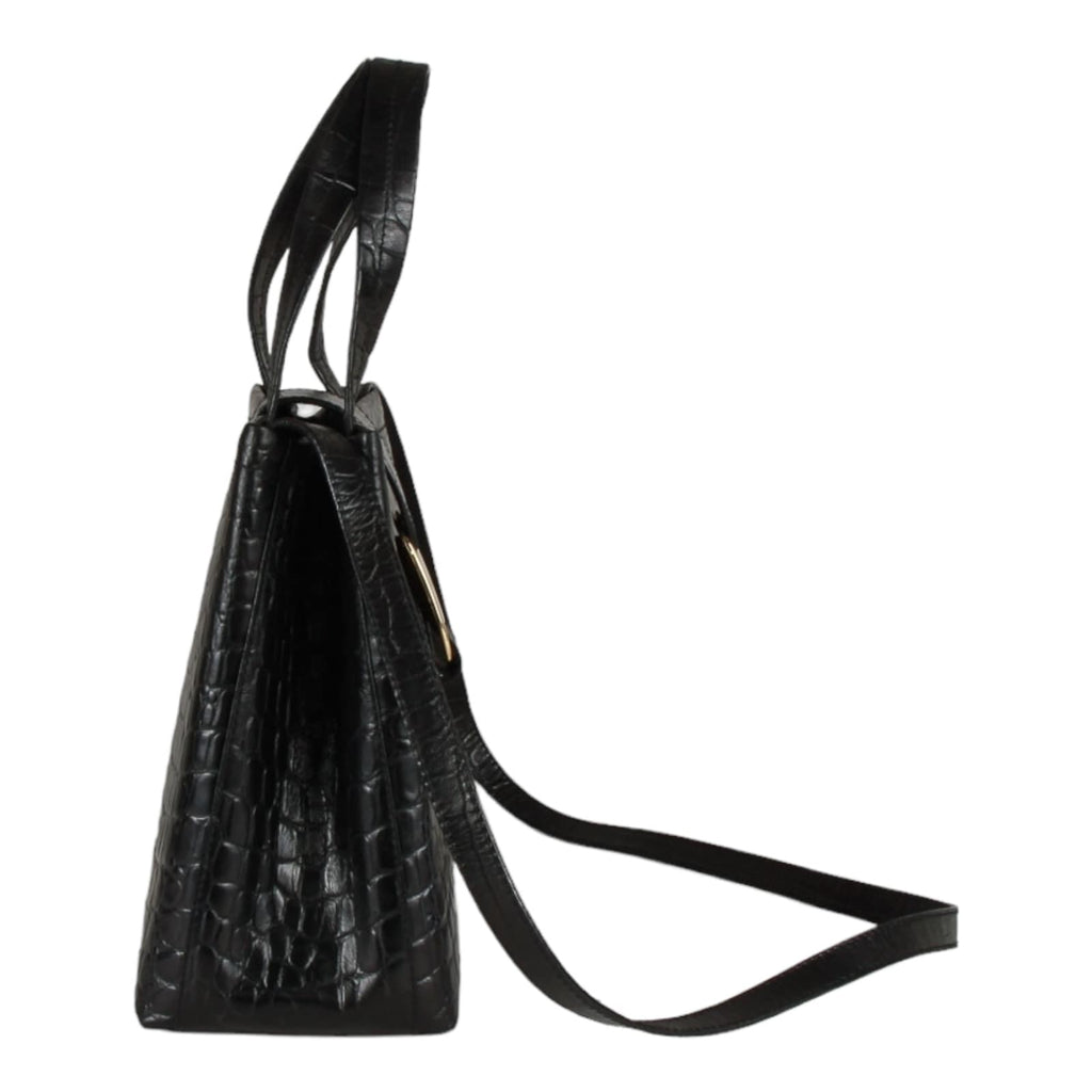 Authentic Salvatore Ferragamo black croc embossed two way bag