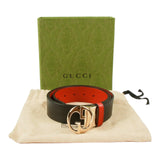 Authentic Gucci Black/Red Leather belt with interlocking GG buckle