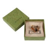 Authentic Gucci Lion Head Motif Crystal Ring In Gold Black