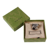 Authentic Gucci Lion Head Motif Crystal Ring In Silver & Black