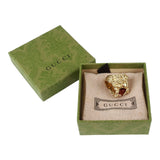 Authentic Gucci Lion Head Motif Crystal Ring In Gold & Red