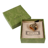 Authentic Gucci Lion Head Motif Crystal Ring In Gold & Black